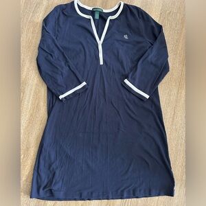 Lauren Ralph Lauren LRL Navy Blue and White Henley Sleep Shirt Nightgown XL